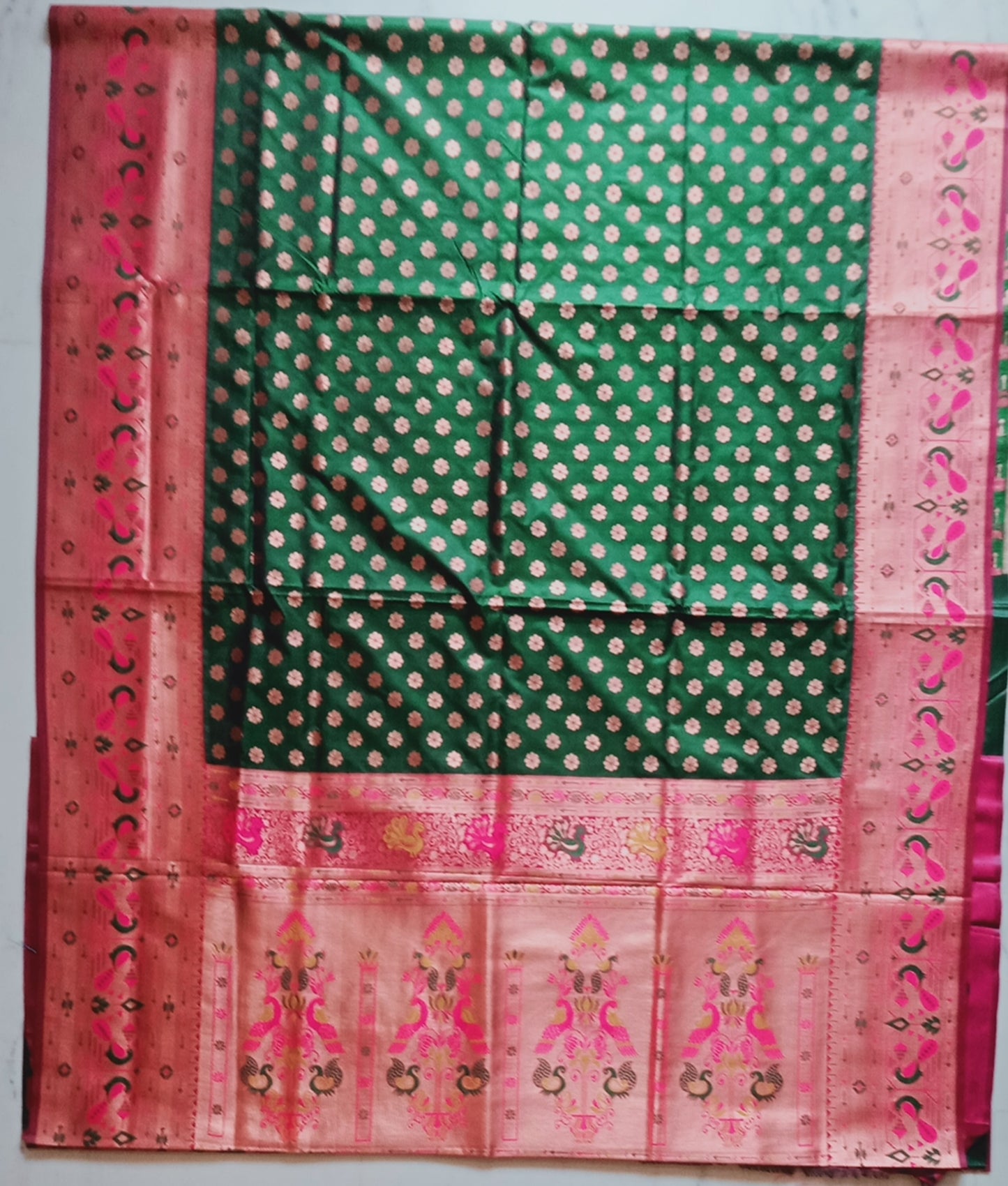 Benarasi Silk with Peacock Border Booti