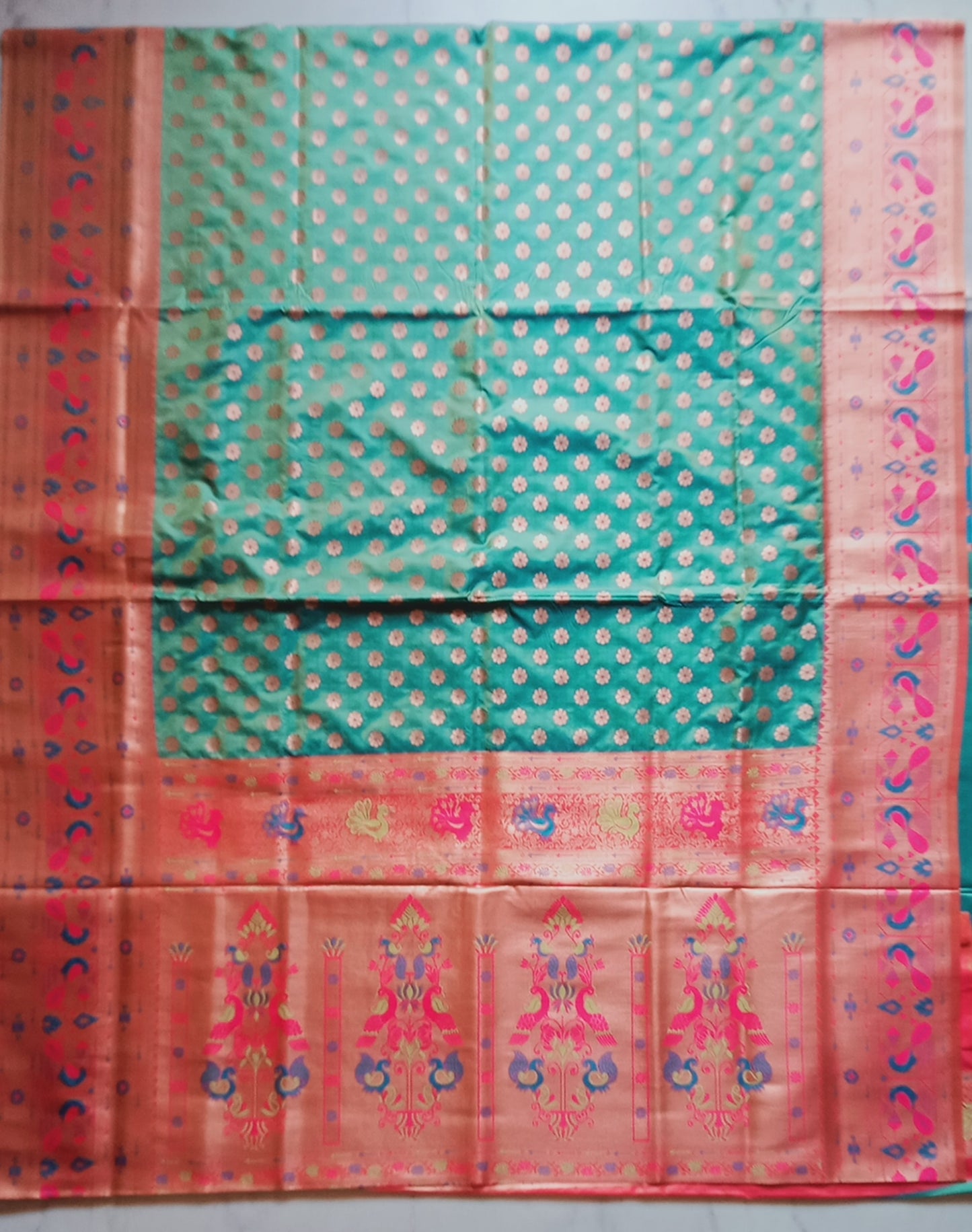 Benarasi Silk with Peacock Border Booti