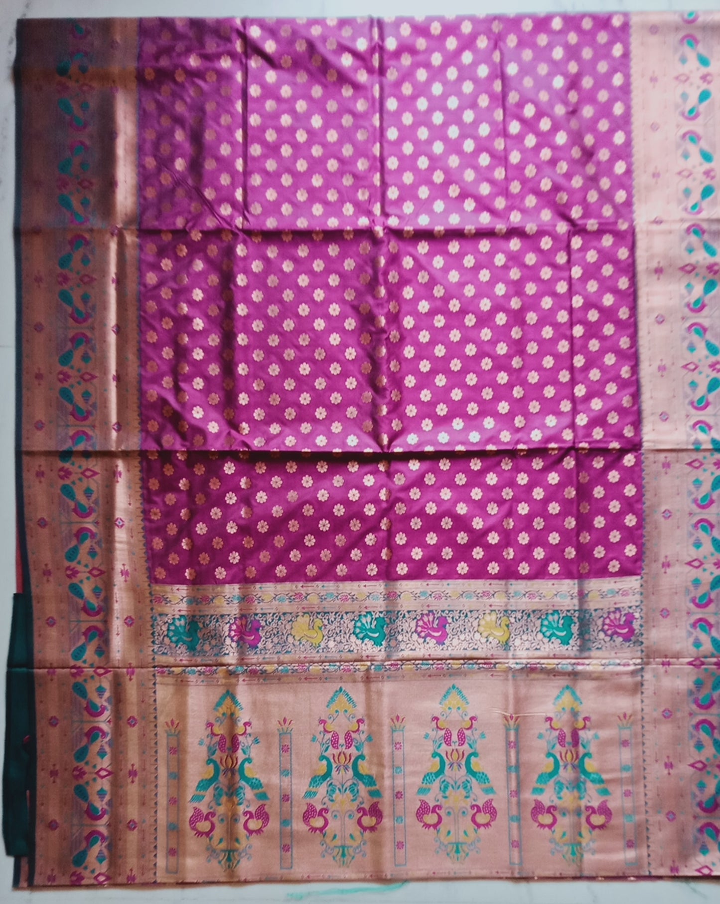 Benarasi Silk with Peacock Border Booti