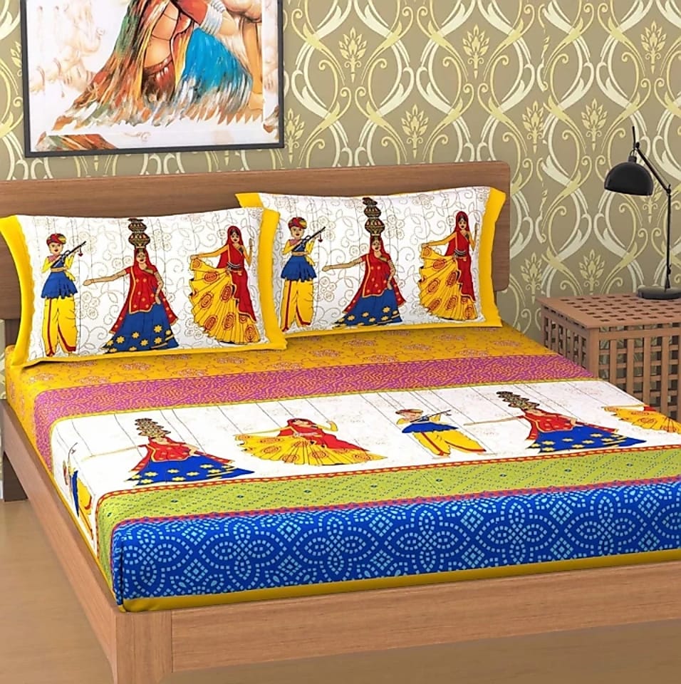 Rajasthani Cotton Double bed Bedsheet with Two Pillow Cover