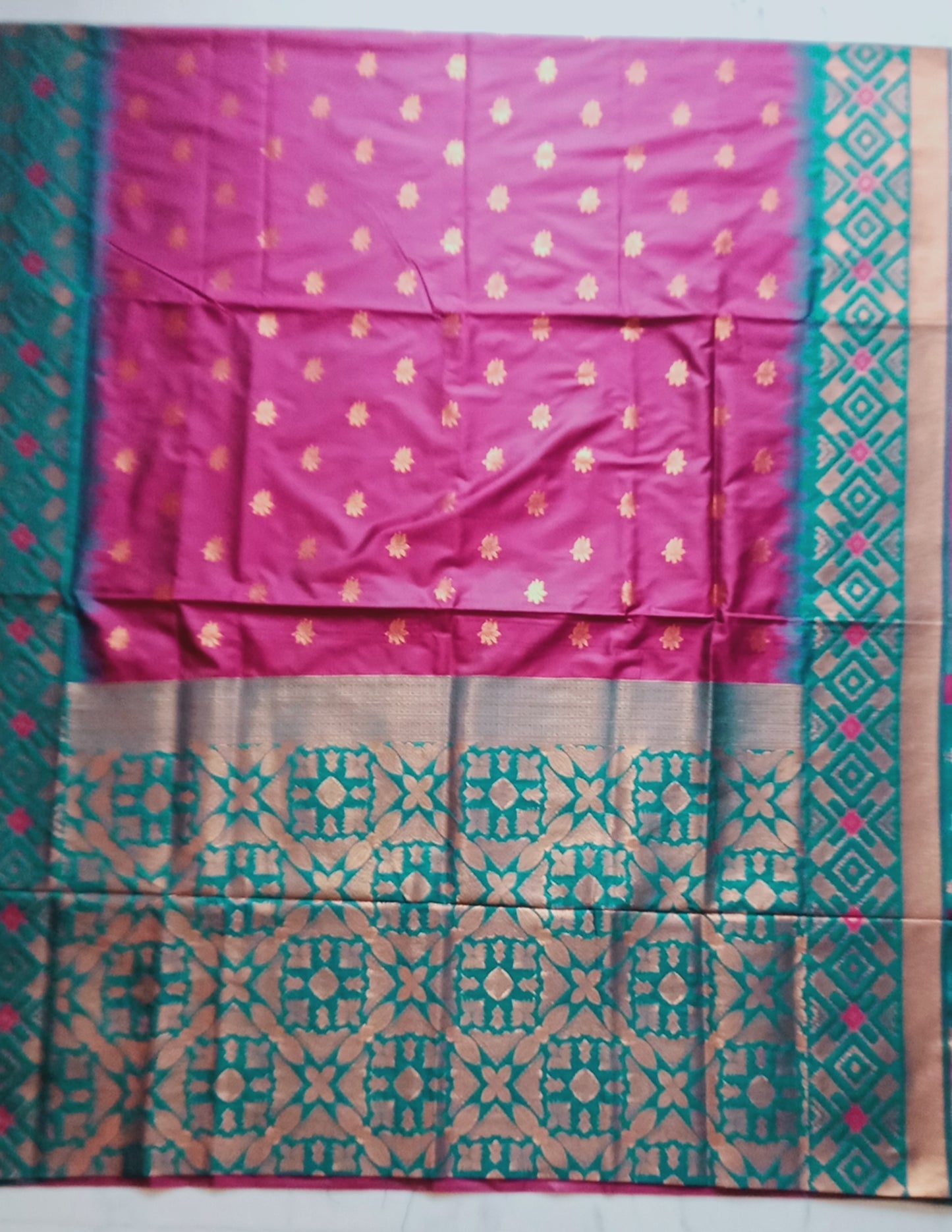 Silk with Flower Booti & Zig-Zag Border