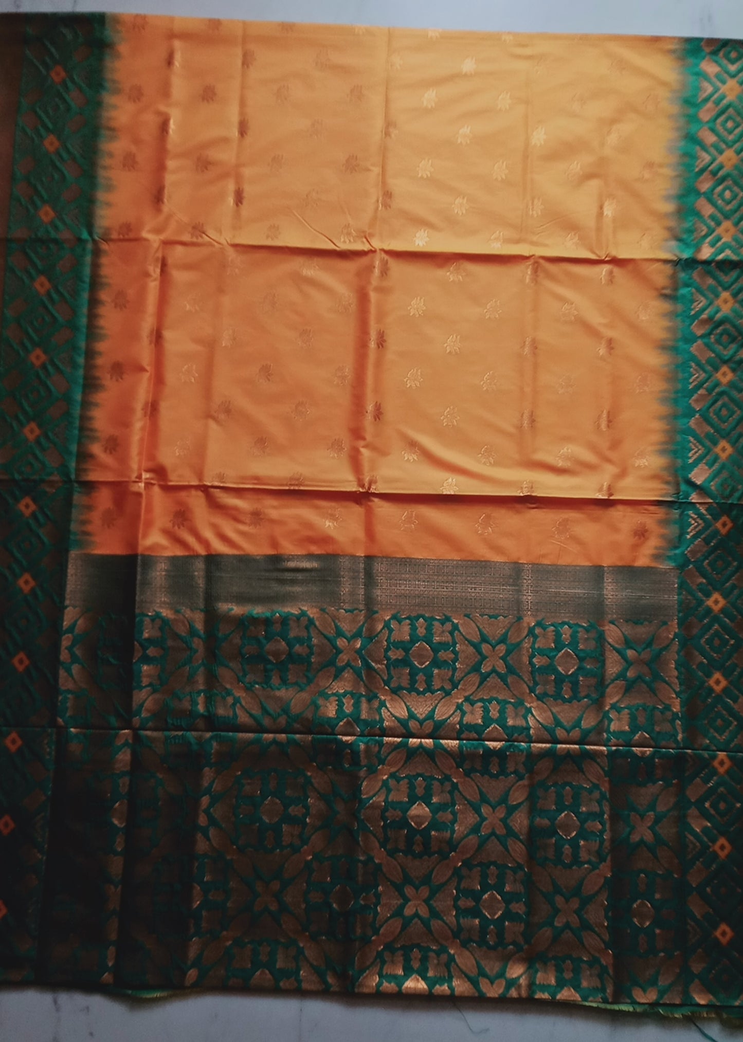 Silk with Flower Booti & Zig-Zag Border