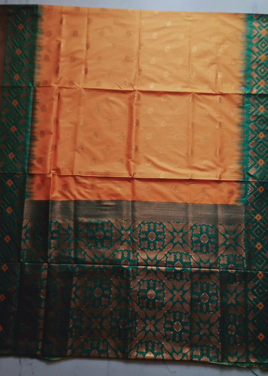 Silk with Flower Booti & Zig-Zag Border