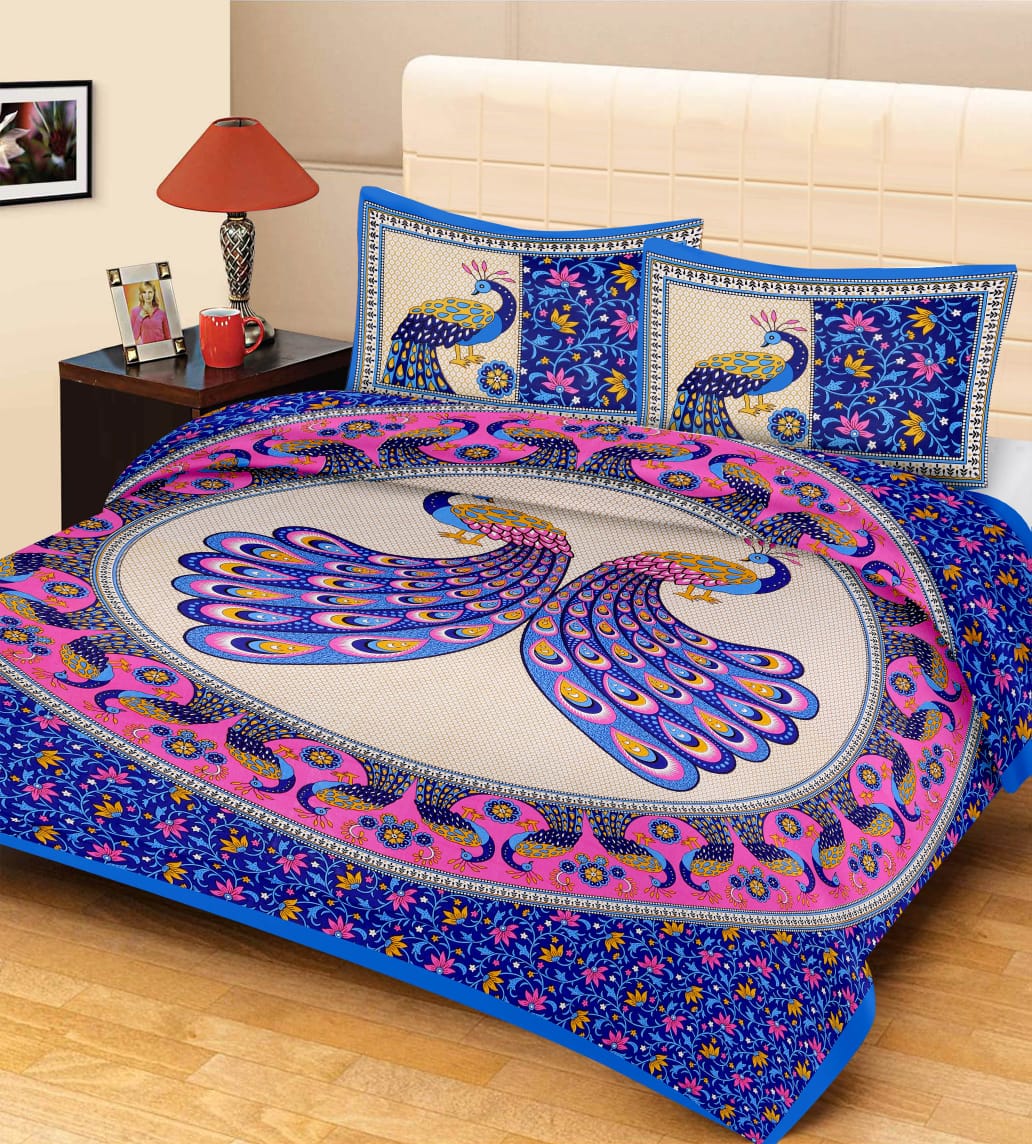 Rajasthani Cotton Double bed Bedsheet with Two Pillow Cover