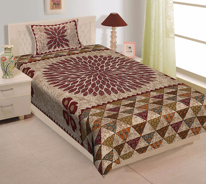 Rajasthani Cotton Single Bed Bedsheet with One Pillow Cover