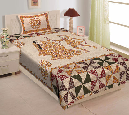 Rajasthani Cotton Single Bed Bedsheet with One Pillow Cover