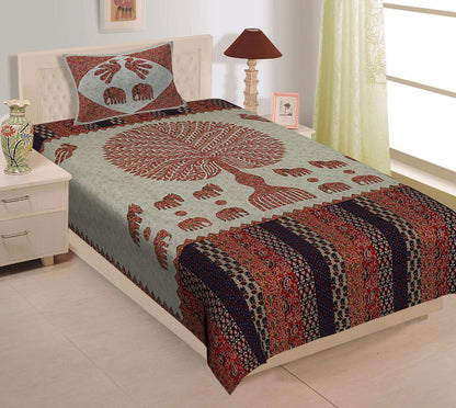 Rajasthani Cotton Single Bed Bedsheet with One Pillow Cover