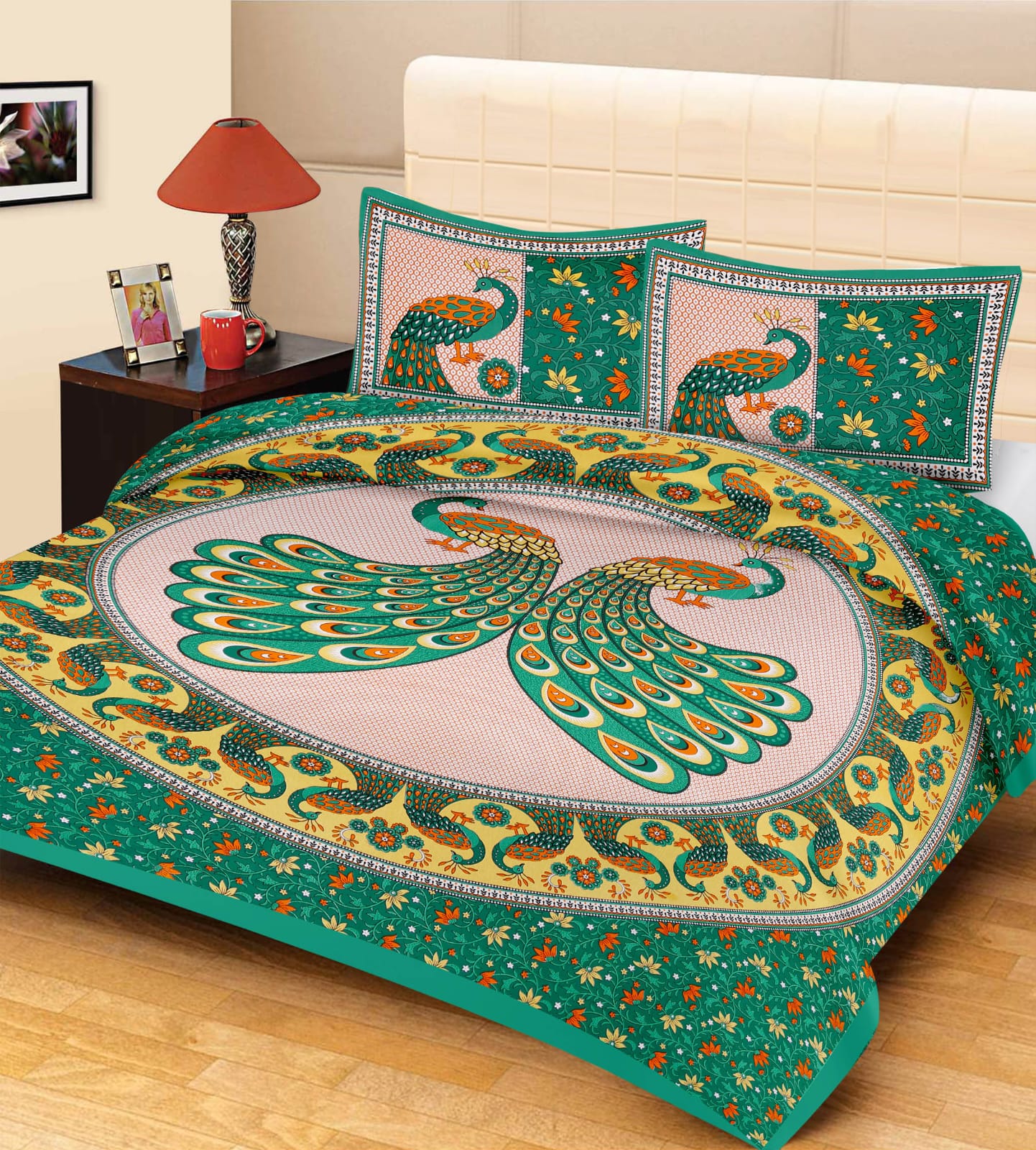 Rajasthani Cotton Double bed Bedsheet with Two Pillow Cover