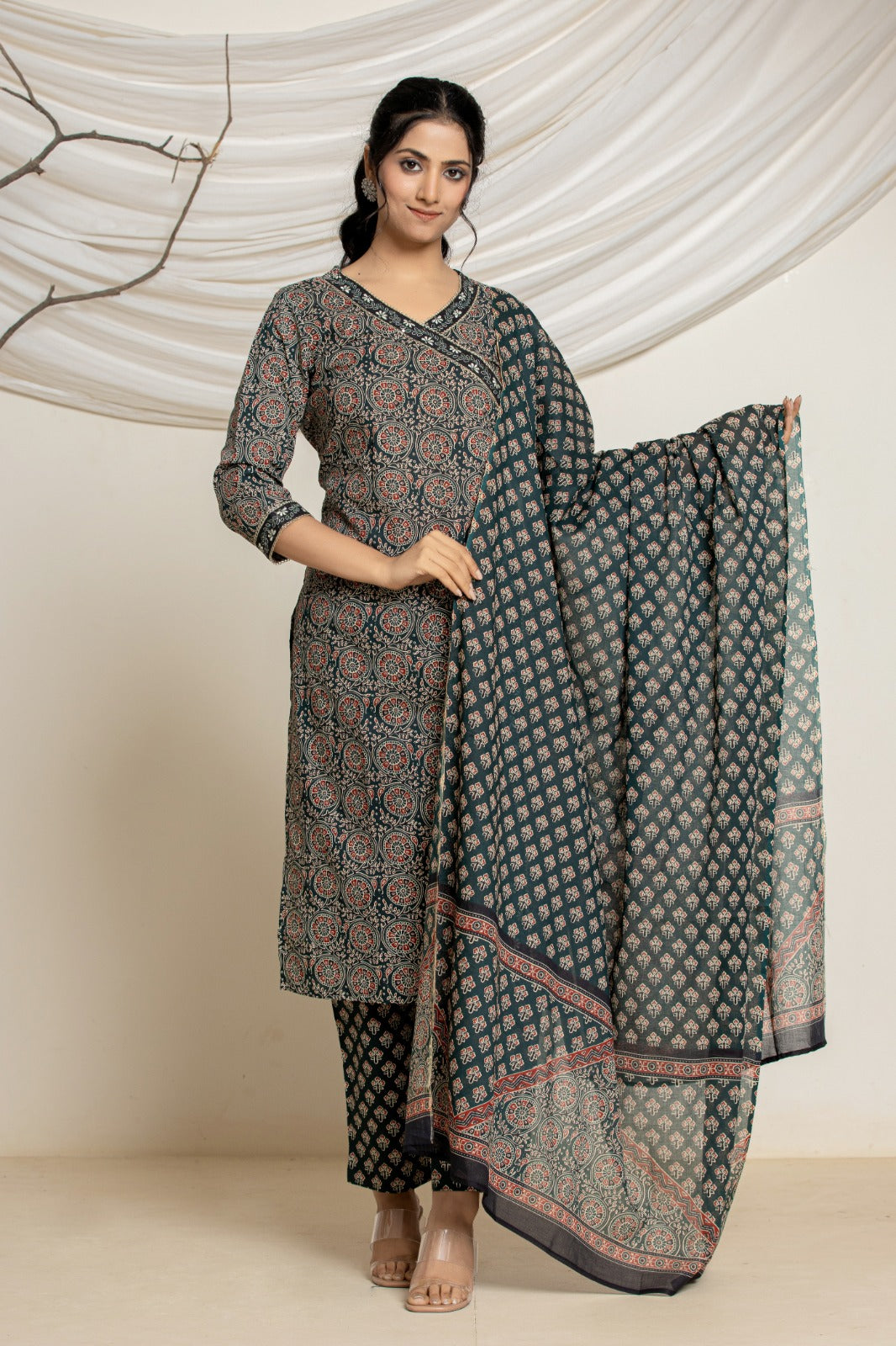 Azrakh Print Cotton Suit (3 Pcs)