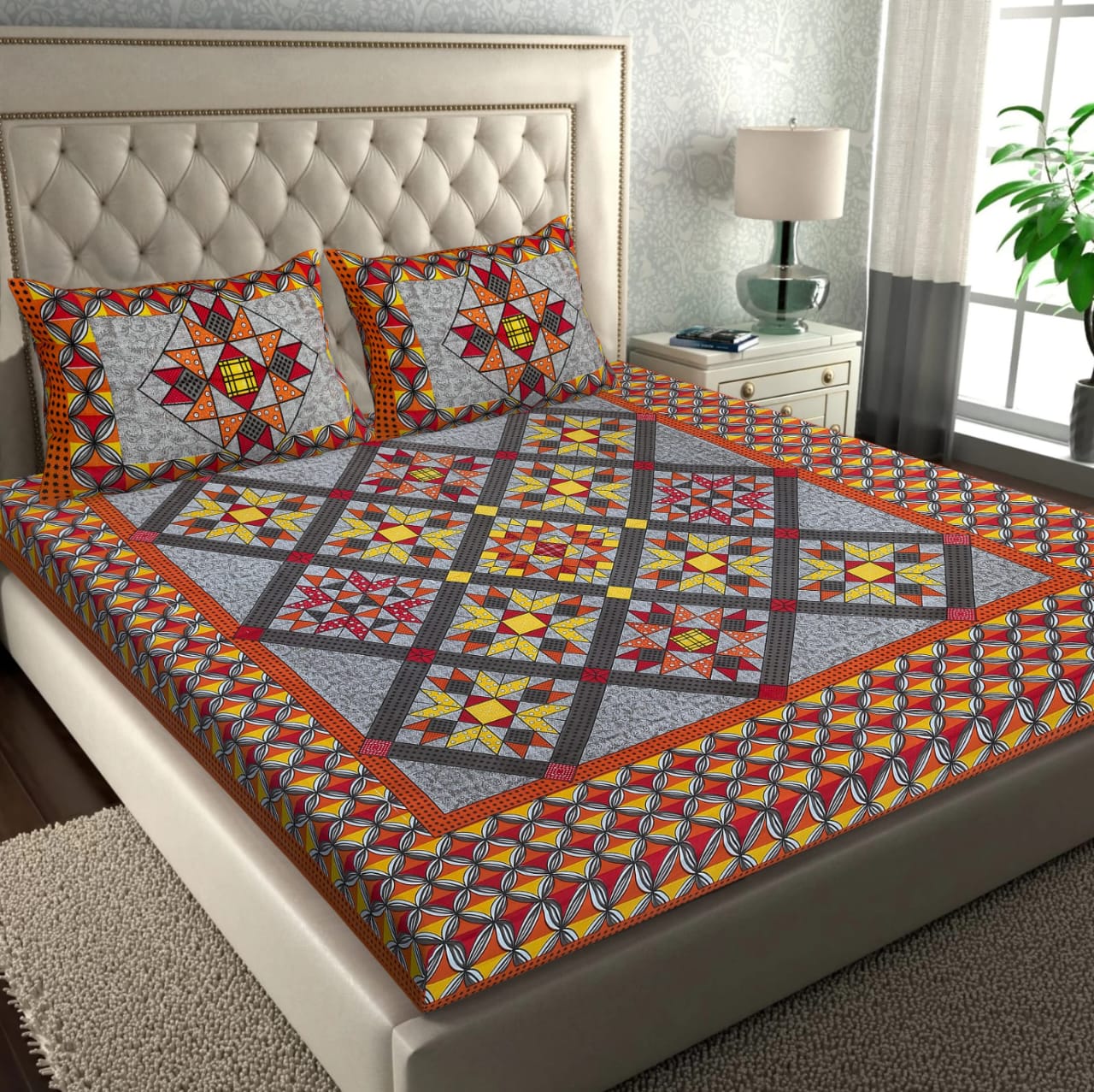 Rajasthani Cotton Double bed Bedsheet with Two Pillow Cover