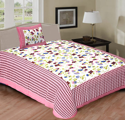 Rajasthani Cotton Single Bed Bedsheet with One Pillow Cover