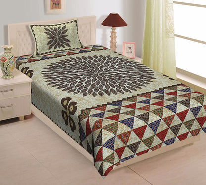 Rajasthani Cotton Single Bed Bedsheet with One Pillow Cover