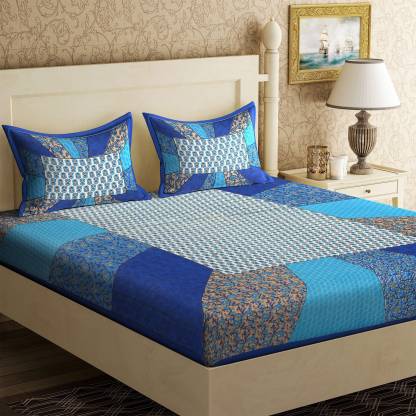 Rajasthani Cotton Double bed Bedsheet with Two Pillow Cover