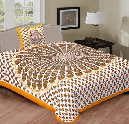 Rajasthani Cotton Single Bed Bedsheet with One Pillow Cover