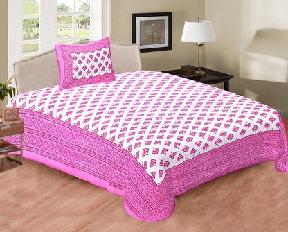 Rajasthani Cotton Single Bed Bedsheet with One Pillow Cover