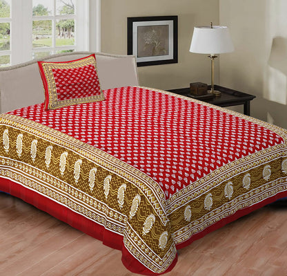 Rajasthani Cotton Single Bed Bedsheet with One Pillow Cover