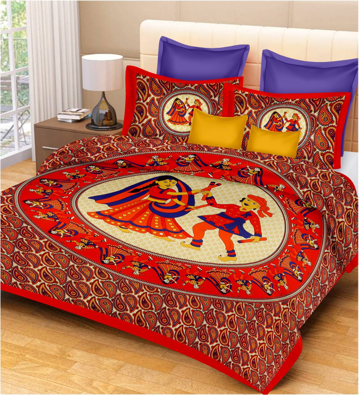 Rajasthani Cotton Double bed Bedsheet with Two Pillow Cover