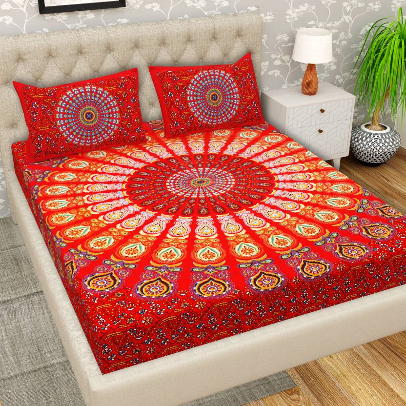 Rajasthani Cotton Double bed Bedsheet with Two Pillow Cover