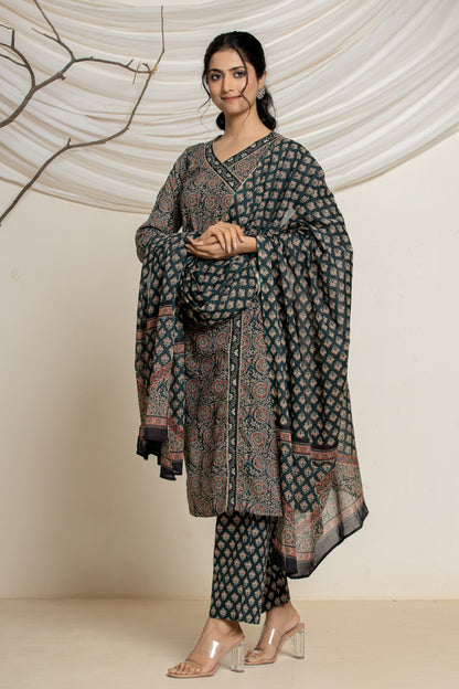 Azrakh Print Cotton Suit (3 Pcs)