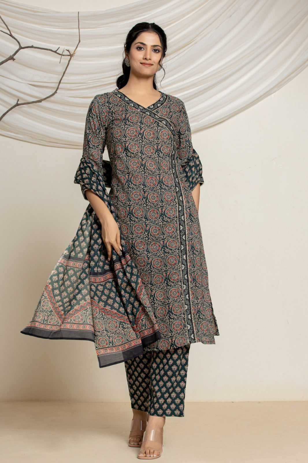 Azrakh Print Cotton Suit (3 Pcs)