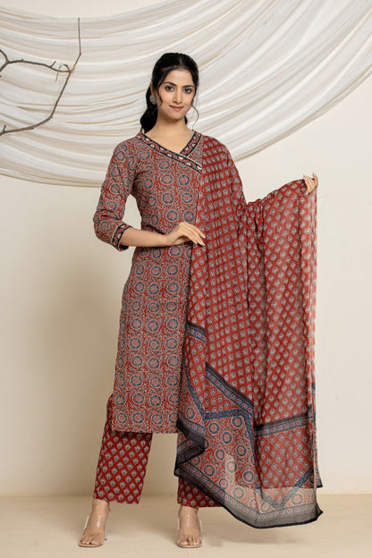 Azrakh Print Cotton Suit (3 Pcs)