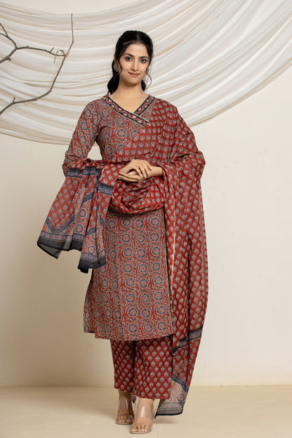 Azrakh Print Cotton Suit (3 Pcs)