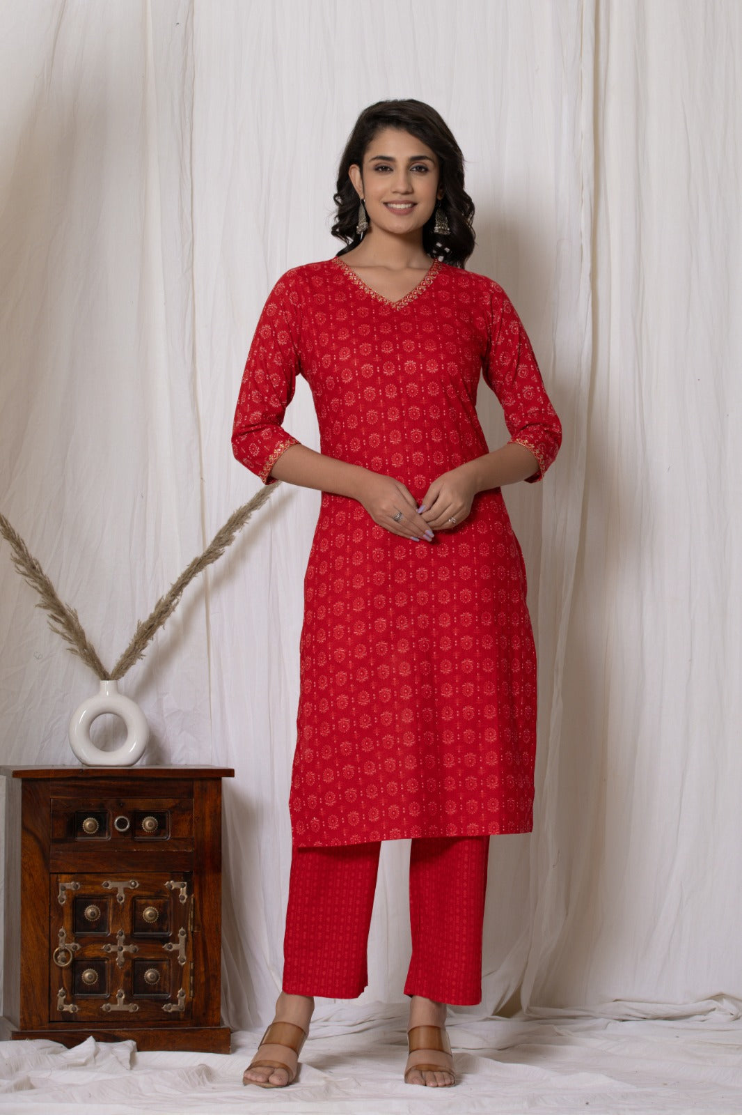 Pure Cotton (60-60) V-Neck Embroidery Suit 3 Pcs