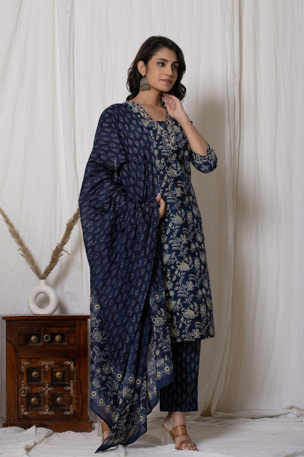 Pure Cotton (60-60) V Neck Embroidery with Printed Dupatta 3 pcs Suit