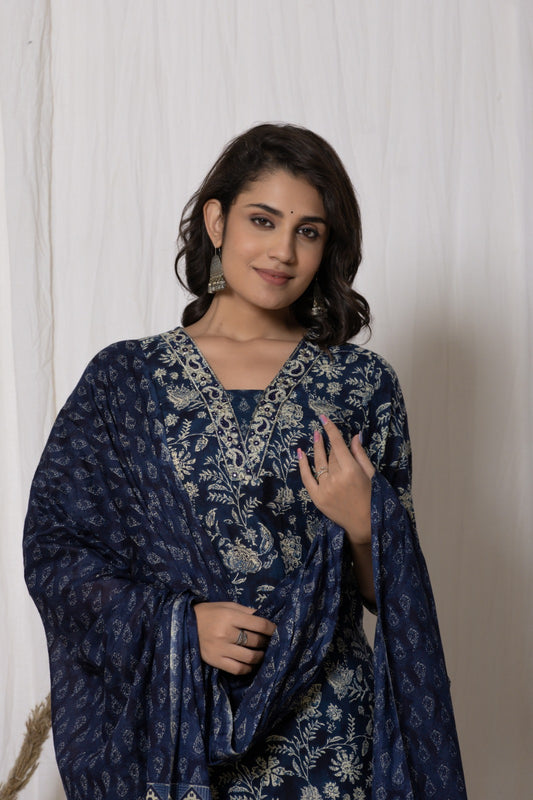 Pure Cotton (60-60) V Neck Embroidery with Printed Dupatta 3 pcs Suit