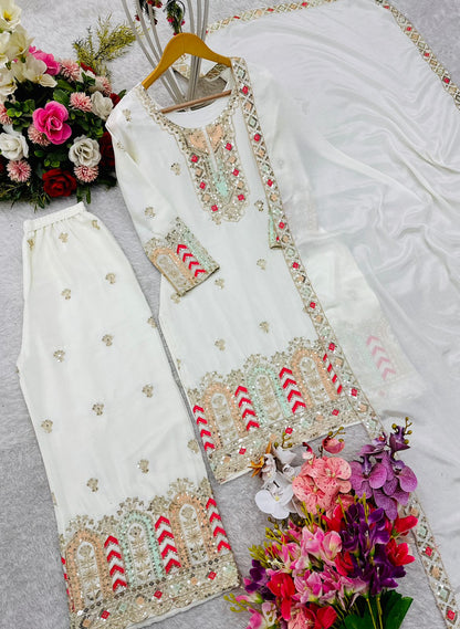 Pure Chinon Top-Plazzo with Dupatta Set