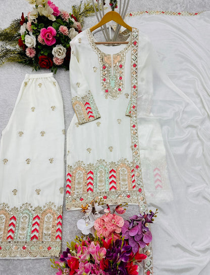 Pure Chinon Top-Plazzo with Dupatta Set