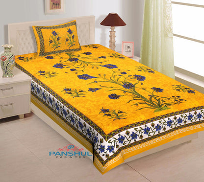 Rajasthani Cotton Single Bed Bedsheet with One Pillow Cover